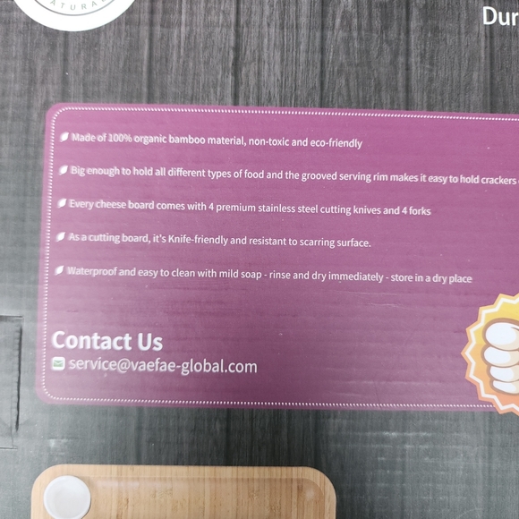 VaéFae Cheese Board, Bamboo Charcuterie Board, w/knives, forks, Ceramic bowls - Picture 3 of 8